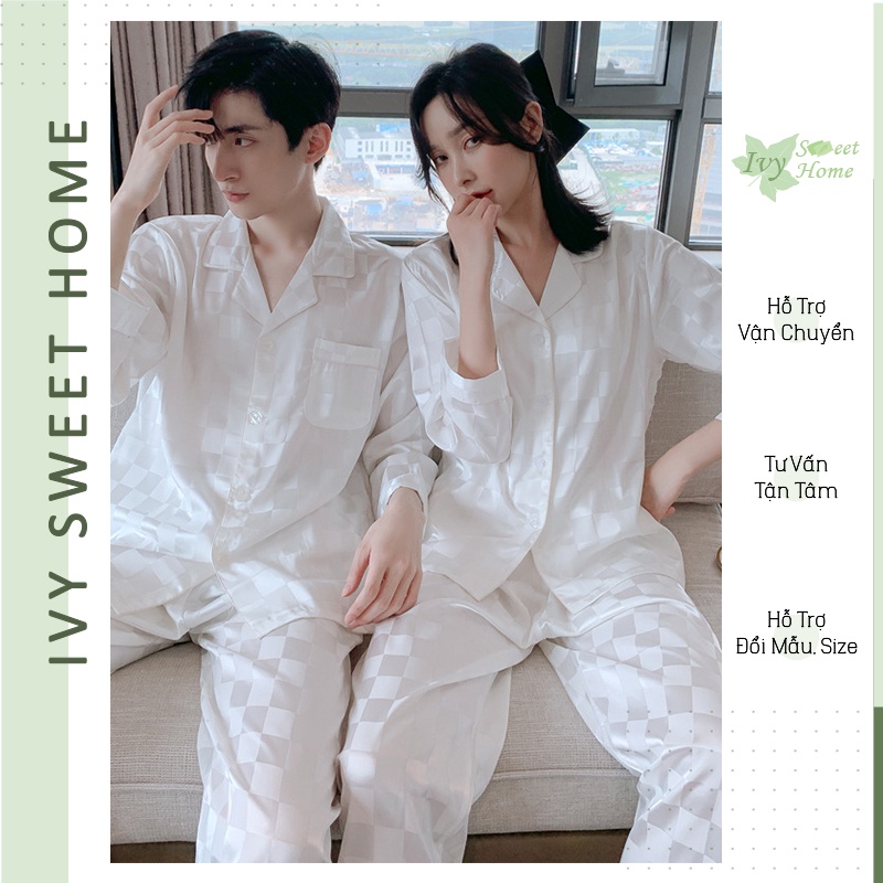 Pijama Nam Nữ Đồ Đôi Lụa  Đồ Cặp Mùa Hè Ngắn tay Dài Tay Sang Trọng  IVY639