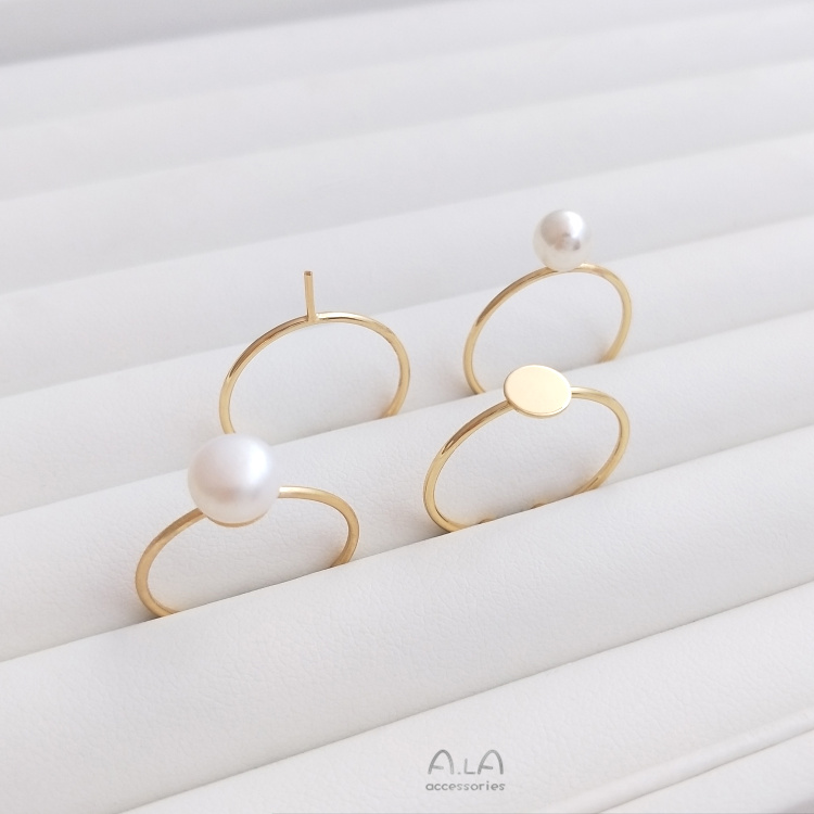 [Little Blu] Vòng Đế Phẳng Mặt Nửa 14K Màu Vàng Đồng Hỗ Trợ Làm Thủ Công DIY