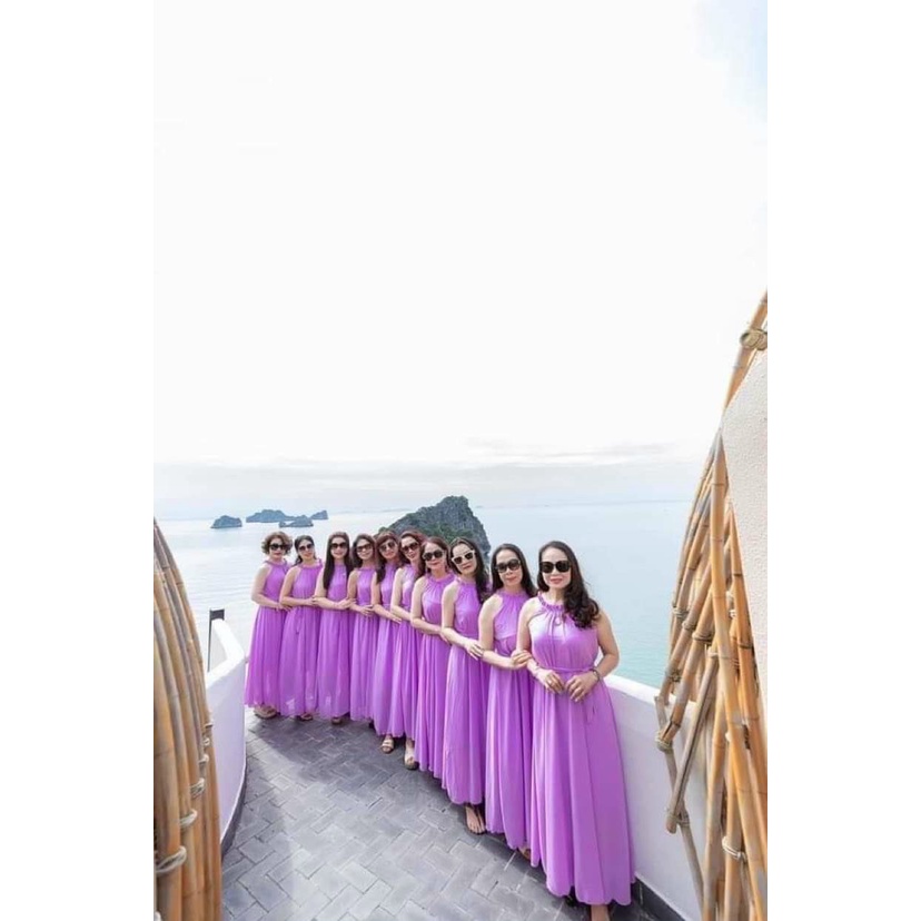 Đầm Maxi Đẹp, Đầm  Maxi Suông Cổ Yếm Thắt Dây Eo, Đầm Maxi Bầu cũng OK