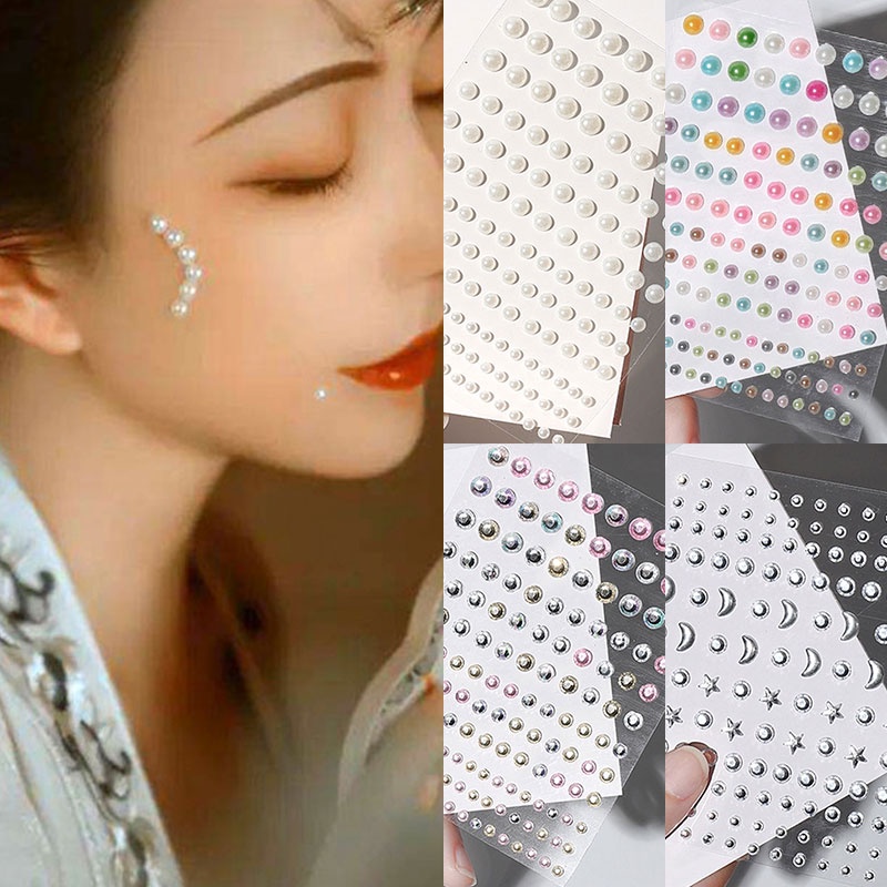 Miếng Dán Trang Trí Mặt/ Cơ Thể Tự Dính Họa Tiết Ngọc Trai 3D Vintage