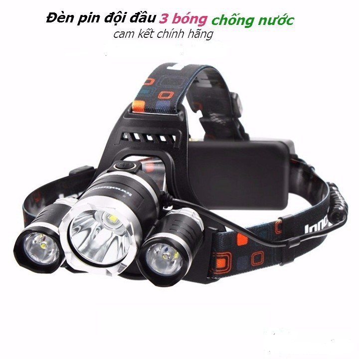 Đèn pin Led siêu sáng đội đầu 3 bóng kèm 2 pin và sạc