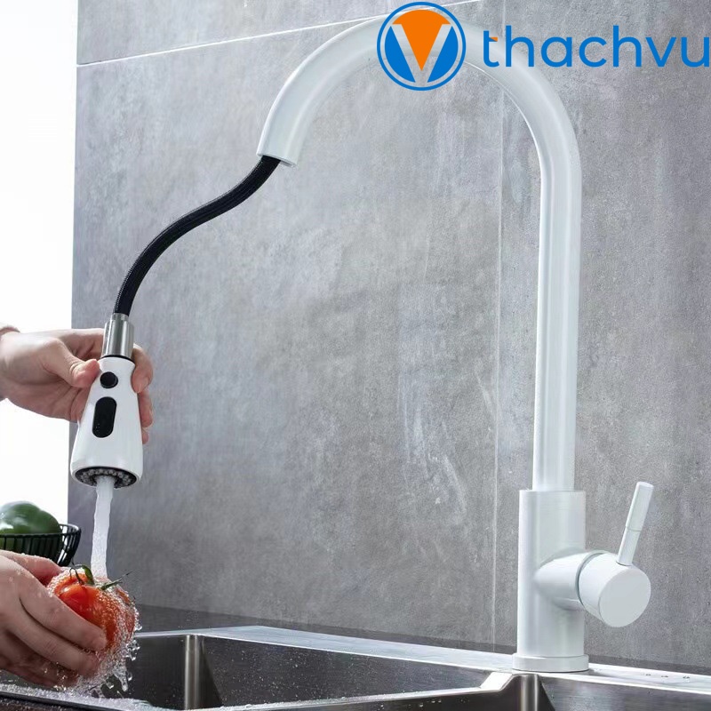 Vòi rửa chén bát dây rút nóng lạnh, vòi chậu bếp inox đa năng 2 chế độ đã bao gồm dây câp nước.