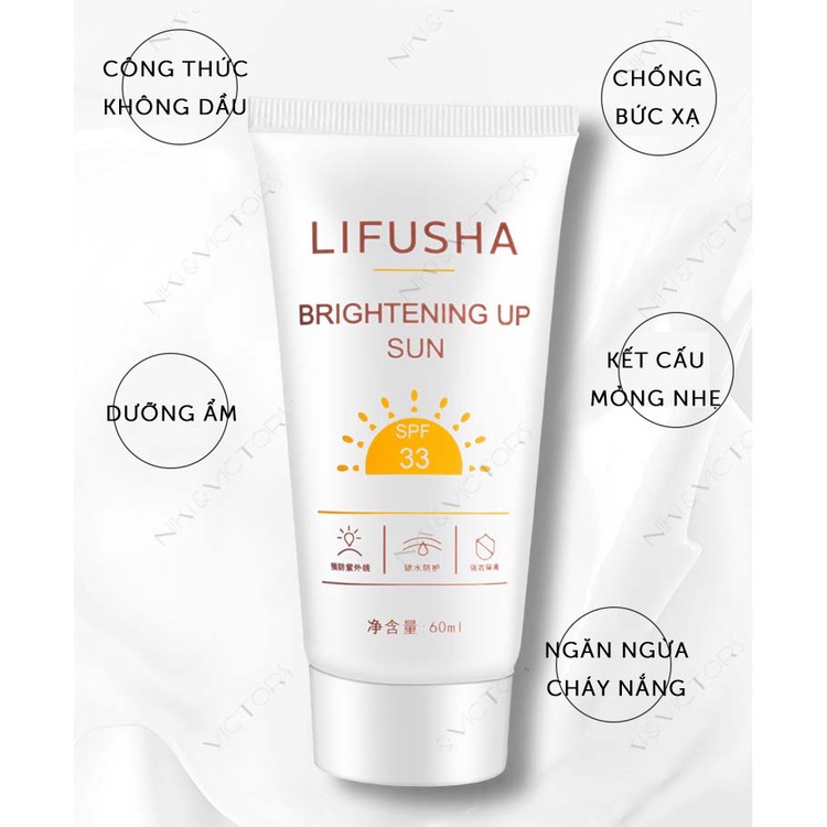 Kem Chống Nắng LIFUSHA SPF 33 Dưỡng Da Nâng Tone Bảo Vệ Khỏi Tia UV  PA+++ Dưỡng Ẩm 60ml