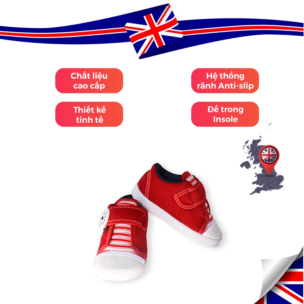 Giày Vải Tập Đi Bé Trai Bé Gái Đẹp Crown UK Royale Baby Walking Shoes Trẻ em Cao Cấp 032_833 Nhẹ Êm Size 3-6/1-3 Tuổi