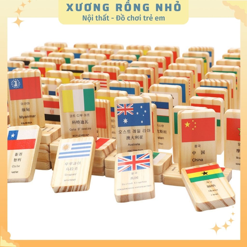 Domino 100 Lá Cờ Các Quốc Gia Các Nước Trên Thế Giới, Đồ chơi thông minh cho bé - Xương Rồng Nhỏ