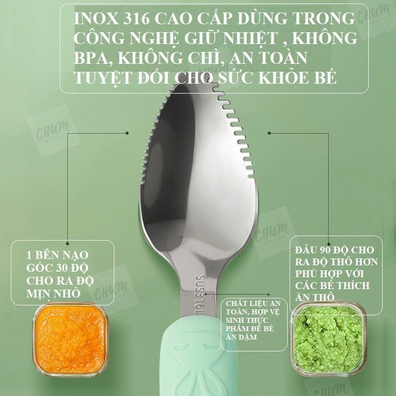 Thìa nạo hoa quả 2 đầu cho bé ăn dặm xA6