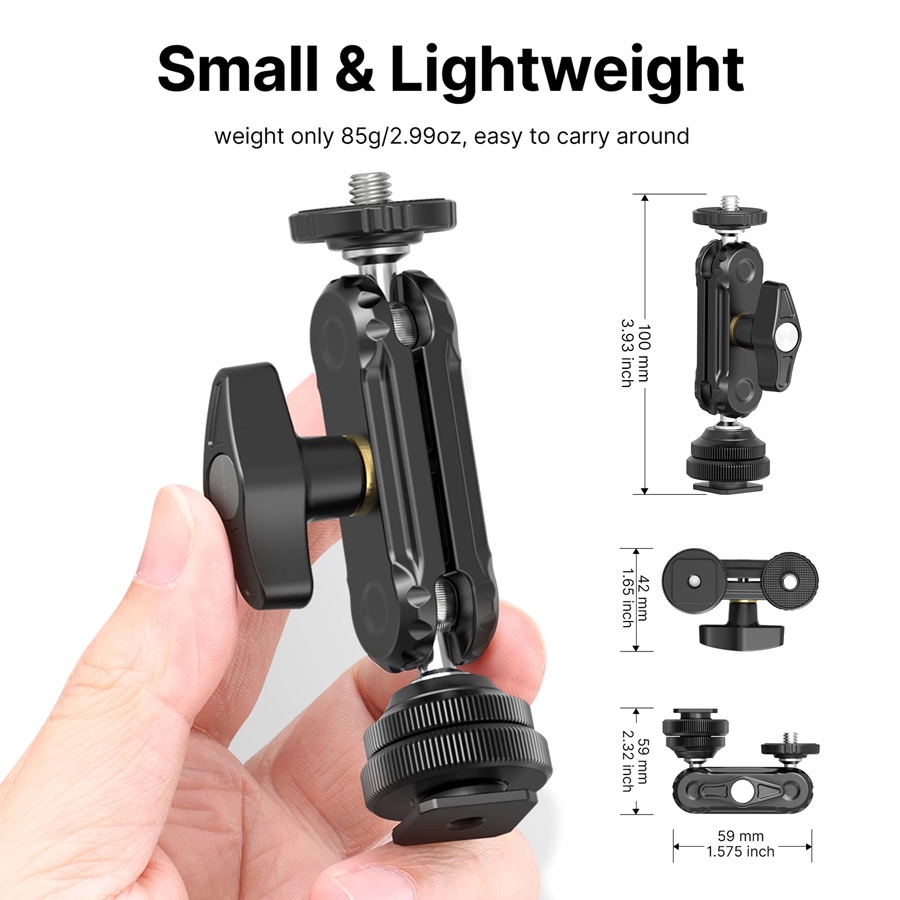 Ballhead Đôi Ulanzi R098 Xoay 360 ° Tích Hợp Cold Shoe Dành Cho Máy Ảnh DSLR