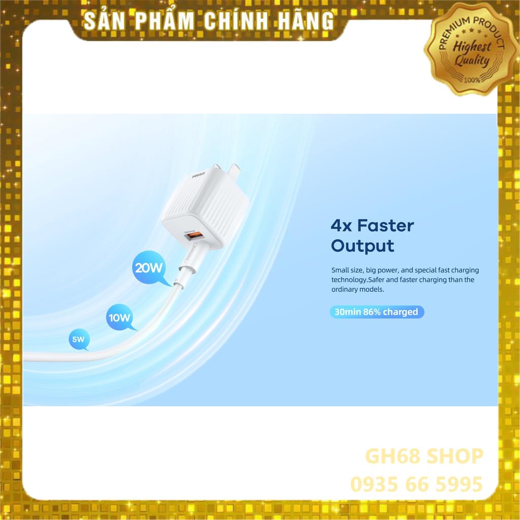 Củ Sạc Sạc Nhanh 20W Remax RP-U2 Tích Hợp 2 Cổng Sạc Nhanh PD Type C + USB Thiết Kế Nhỏ Gọn