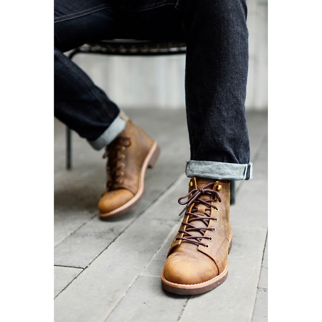 Giày cao cổ nam da bò sáp ngựa điên chính hãng Steeler Kingman boots phong cách bụi băm