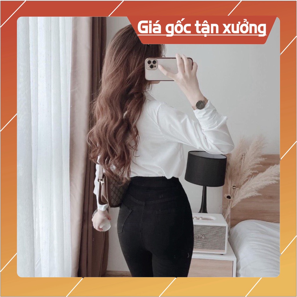 Áo Sơ Mi Trắng Nữ Công Sở Dài Tay Phối Sọc Ngang Kiểu Hàn Quốc Tiểu Thư Đẹp, Áo Sơ Mi Xếp Ly 2 Bên_016