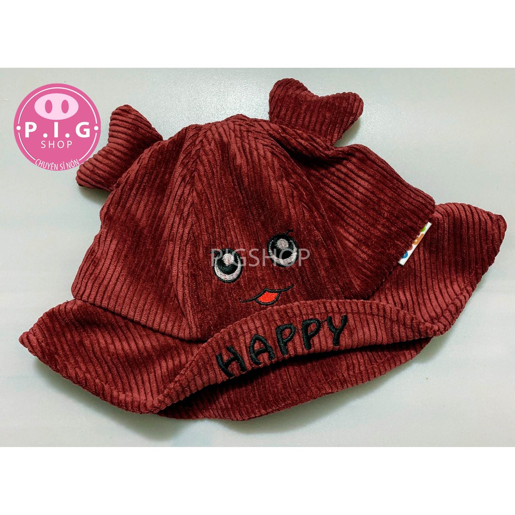 Nón vải nhung HAPPY cho bé yêu từ 6 tháng đến 2 tuổi