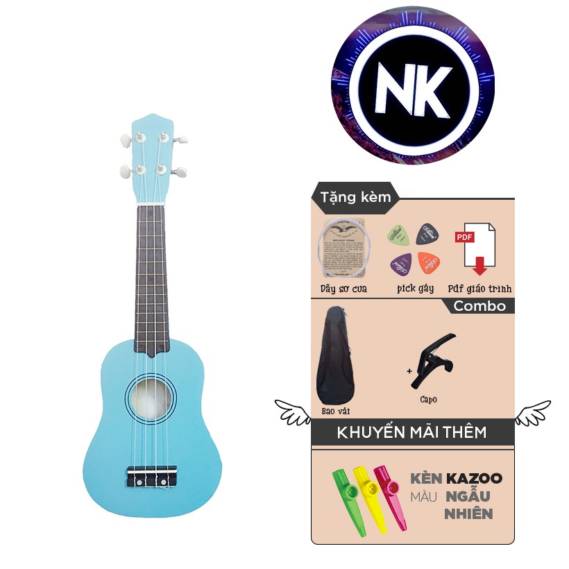 (MUA 1 ĐƯỢC 8) Đàn Ukulele Soprano 21" Full Phụ Kiện + Bao Vải + Capo + Kèn Kazoo