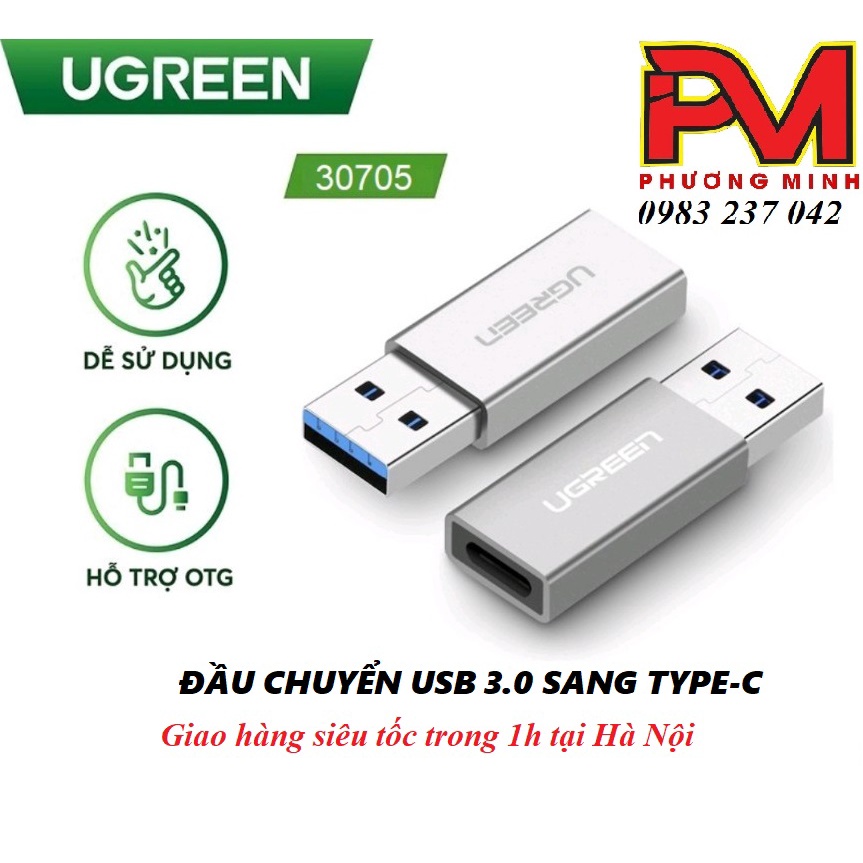 Đầu chuyển USB 3.0  sang USB Type C chính hãng Ugreen UG-30705 cao cấp( usb to typec)