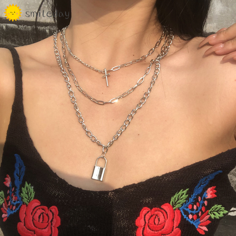 vòng cổ Nhiều Lớp Mặt Hình Ổ Khóa Và Chìa Khóa Thời Trang Cho Nam Nữ