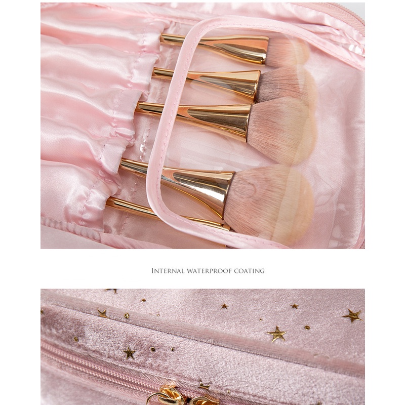 Túi Đựng Mỹ Phẩm Cầm Tay Bằng Nhung Sức Chứa Lớn Phong Cách Châu Âu Cổ Điển