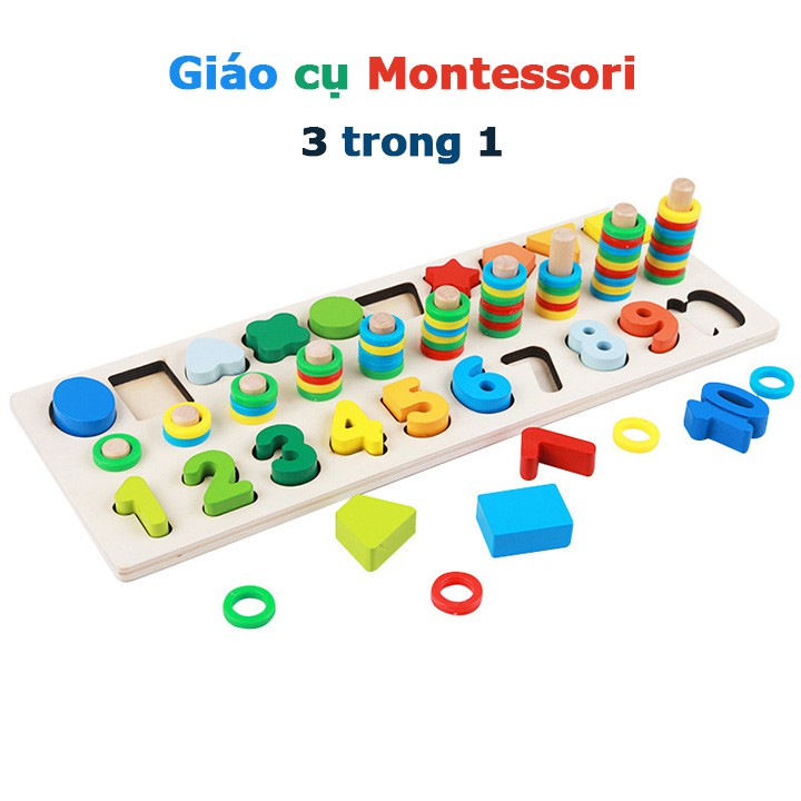 Giáo cụ đồ chơi cho bé Montessori nhận biết hình dạng, hình khối, số và tập đếm