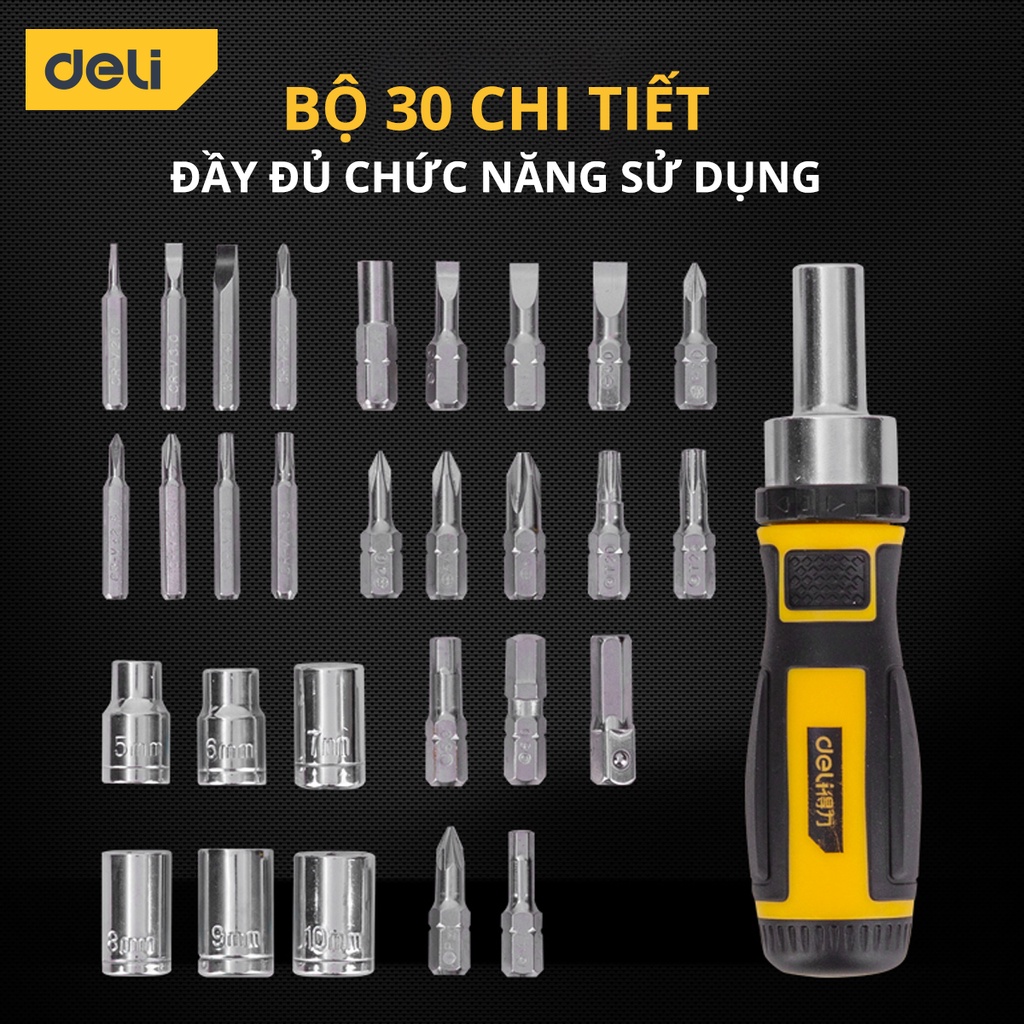 Bộ Tua Vít Deli Cao Cấp 30 Chi Tiết Đa Năng Vặn Ốc Vít, Bu Lông - Phù Hợp Sửa Chữa Vật Dụng, Xe Máy - DL1130