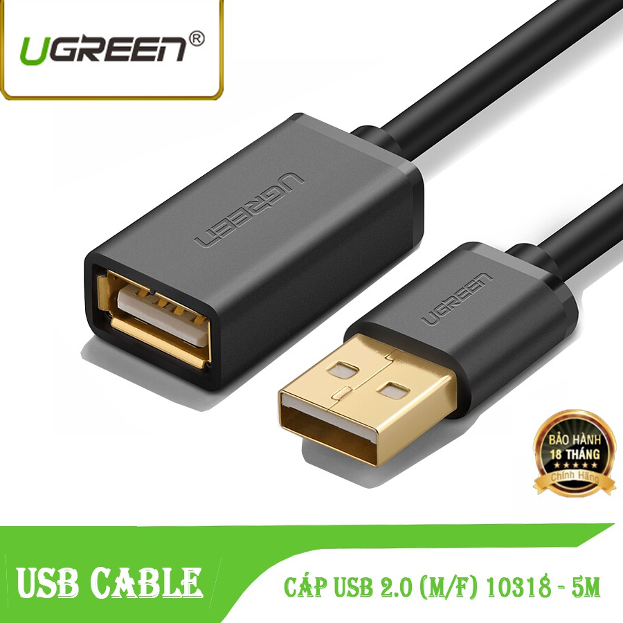 Dây cáp nối dài USB 2.0 (1 đầu đực, 1 đầu cái) dài 5M UGREEN US103 10318