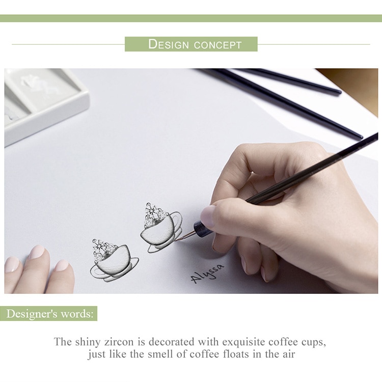 Khuyên Tai Dạng Nụ Bamoer SCE592 Thiết Kế Tách Cà Phê Và Viên Đường Bằng Bạc Thật 925 Màu Vàng Hồng Cho Nữ