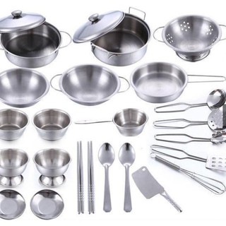 Bộ Đồ Chơi Nấu Ăn Mini, Inox 40 Món, Đồ Chơi Thông Minh Cho Bé