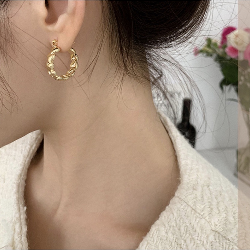 Hoa tai nữ đẹp khoen tròn vàng bạc xoắn phong cách nữ tính Hàn Quốc Boho