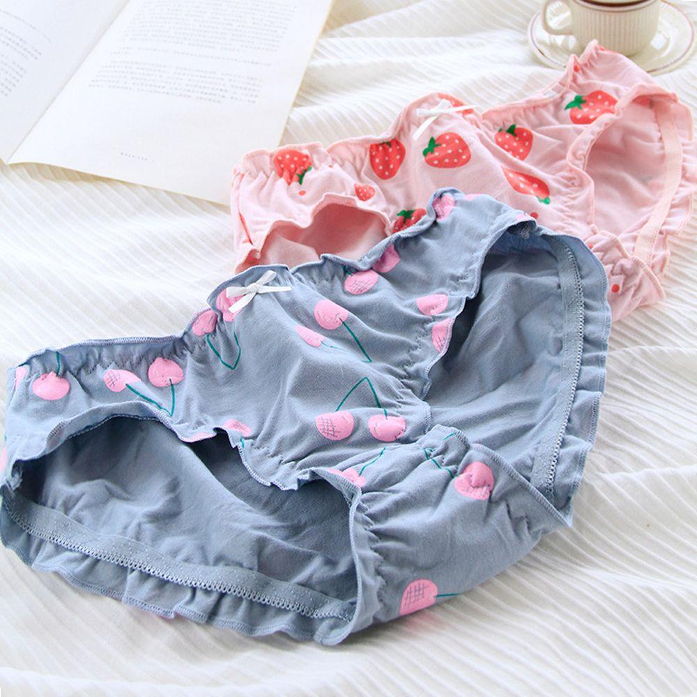 Quần Lót Cotton Phối Ren Họa Tiết Trái Cây Dễ Thương Dành Cho Nữ