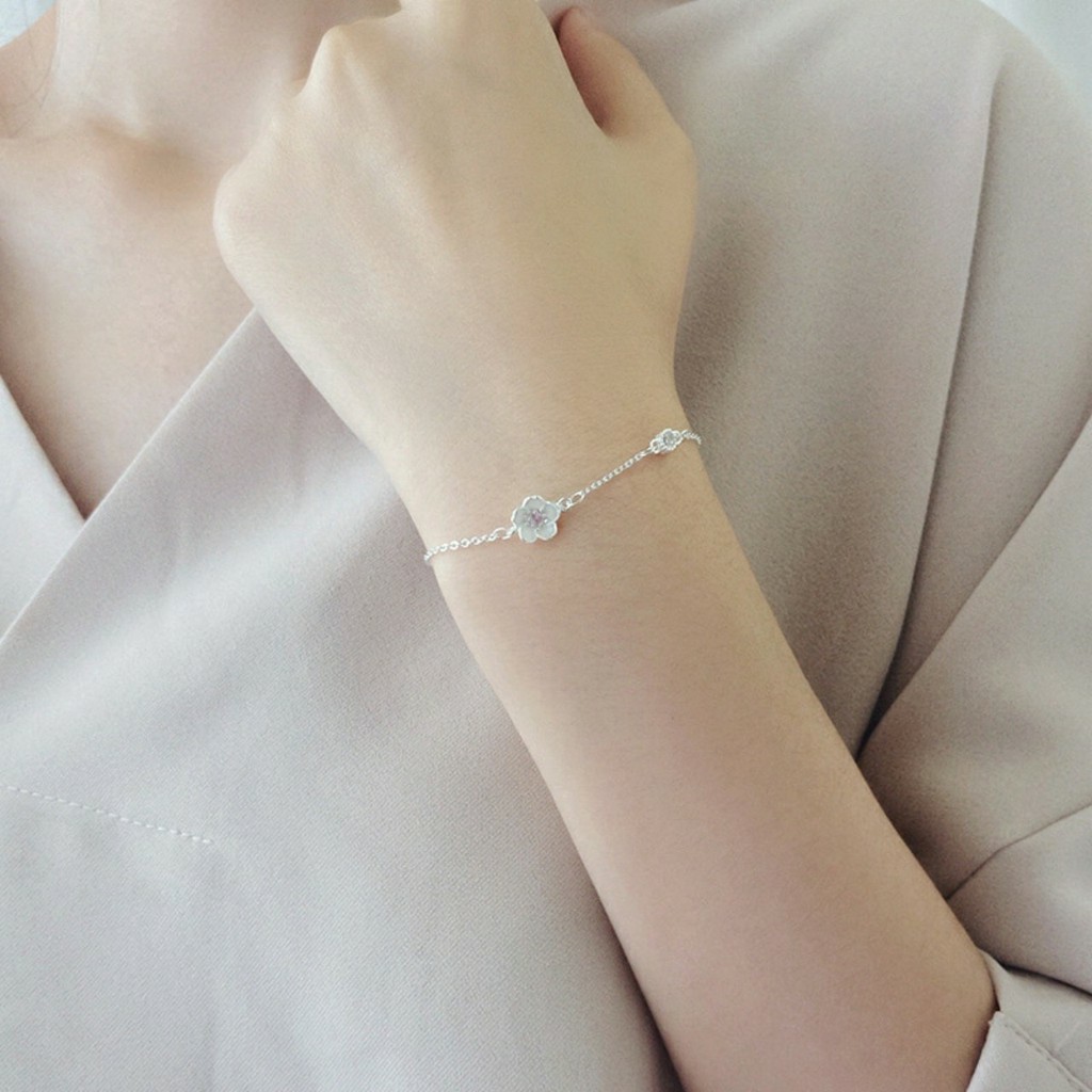 Vòng Đeo Tay Nữ Bông Hoa Bạc Chuỗi Pha Lê