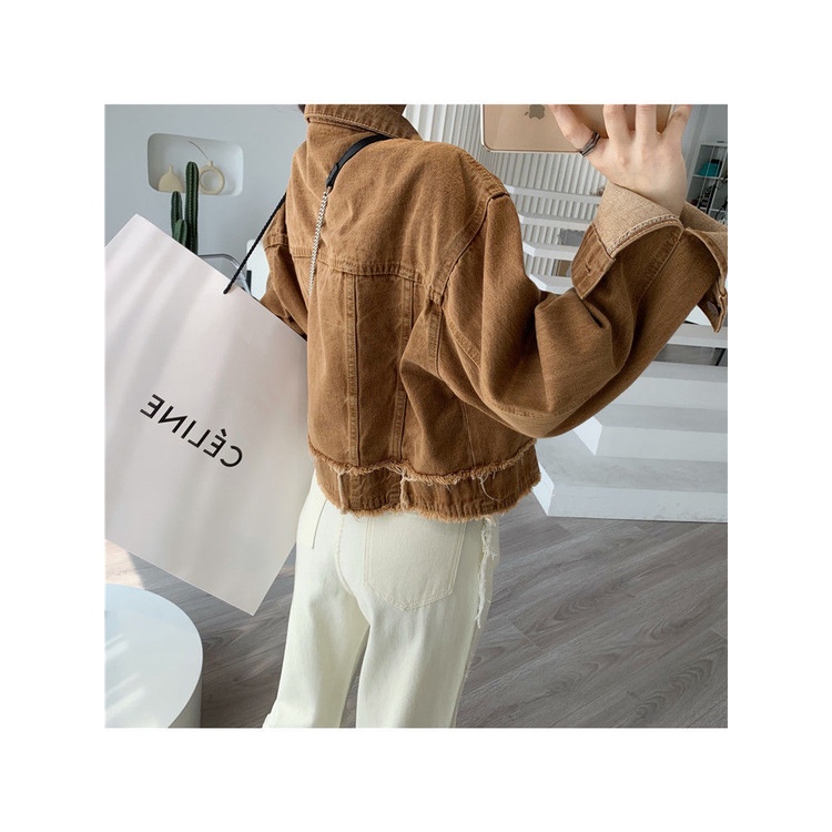 Áo Khoác Denim Dáng Ôm Ngắn Phong Cách Hàn Quốc Thời Trang Thu Xuân Dành Cho Nữ
