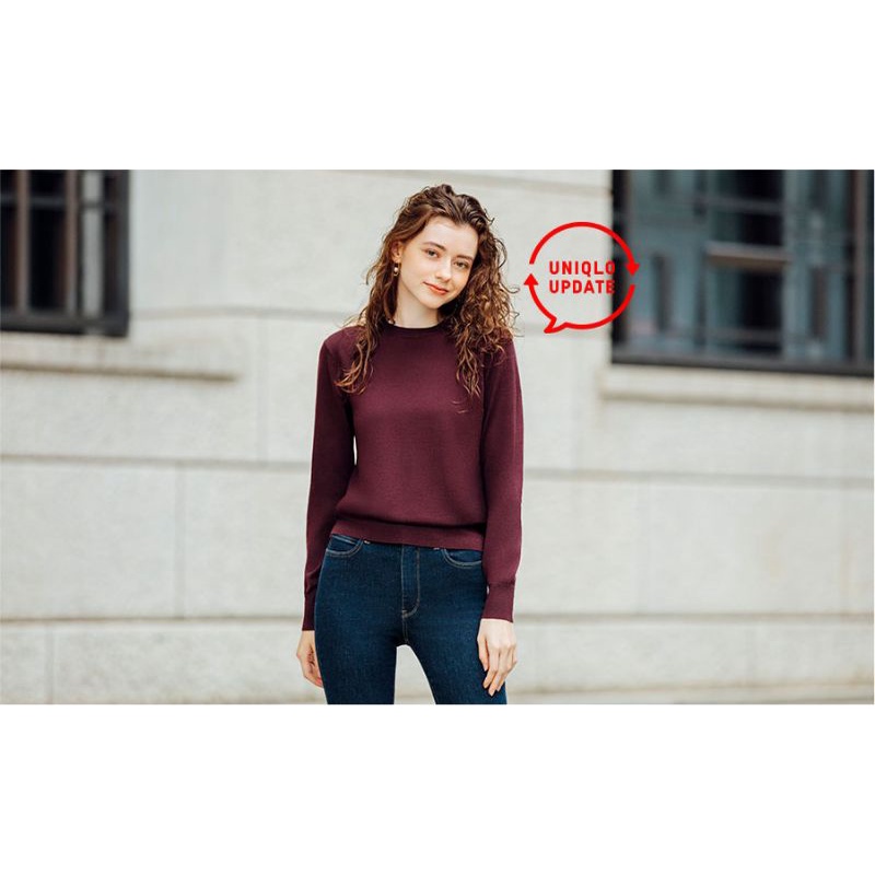 (UNIQLO Nhật chính hãng) NỮ- Áo len lông cừu Merino cổ tròn dài tay (Extra Fine Merino Crew Neck Sweater Long Sleeve) | BigBuy360 - bigbuy360.vn