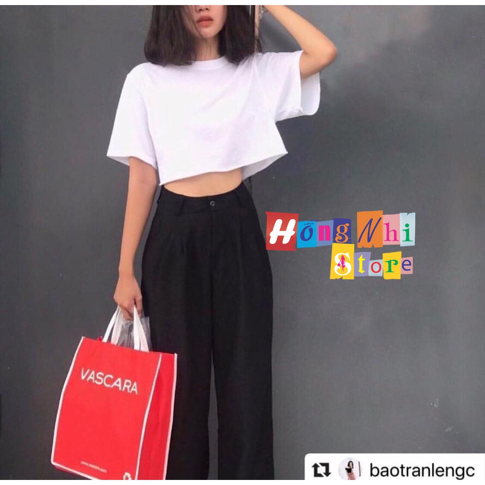 Áo Croptop Trơn Màu Trắng Tay Lửng Form Rộng Oversize Ulzzang - MM