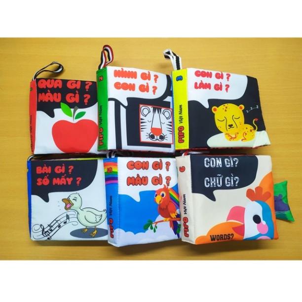 Sách vải cho bé pipo sơ sinh 6 tháng 1 tuổi đến 2 tuổi con gì màu gì song ngữ kích thích thị giác