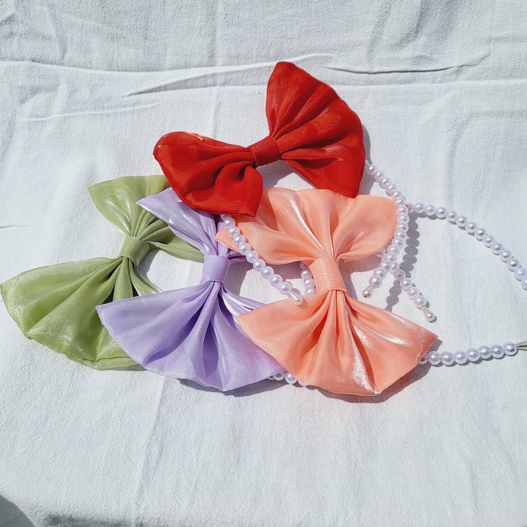 Cài Nơ Hạt Cườm Màu Đỏ .Cài Nơ Hạt Cườm Màu Trắng dễ thương Cho Bé Gái