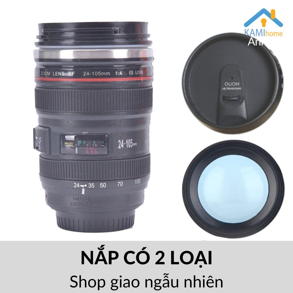 Ly giữ nhiệt inox (Chống Đổ nghiêng) hình ống kính máy ảnh cỡ 400ml cốc cà phê bình nước KM22058