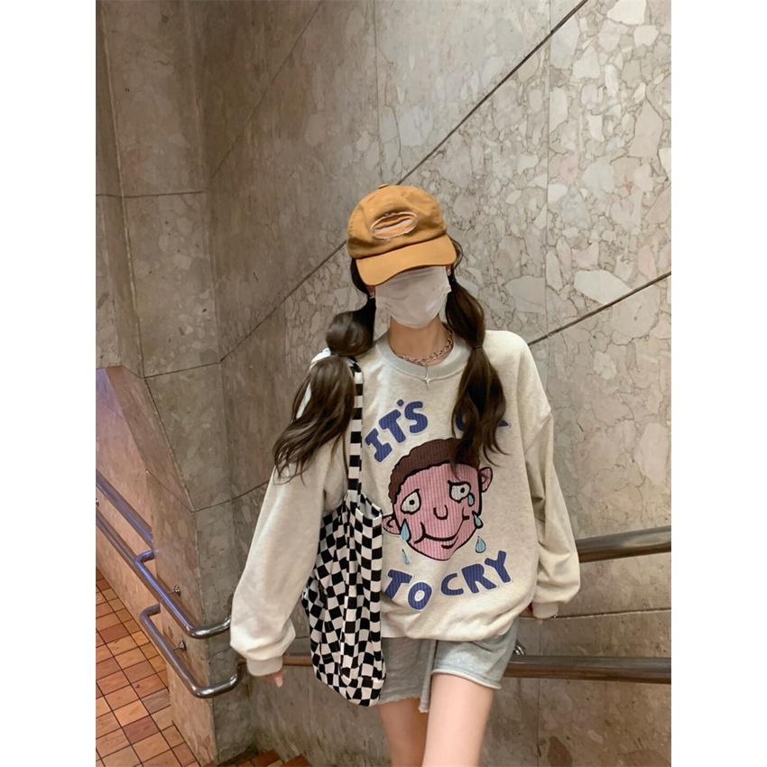 Áo Nỉ Dài Tay Cổ Tròn Form Rộng In Họa Tiết Hoạt Hình Cho Nữ | BigBuy360 - bigbuy360.vn