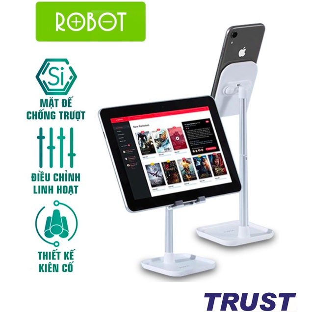 Giá Đỡ Điện Thoại/Máy Tính Bảng ROBOT RT-US04 Hợp Kim Nhôm Cao Cấp Tăng Giảm Chiều Cao Đế Vững Chắc Kiểu Dáng Nhỏ Gọn