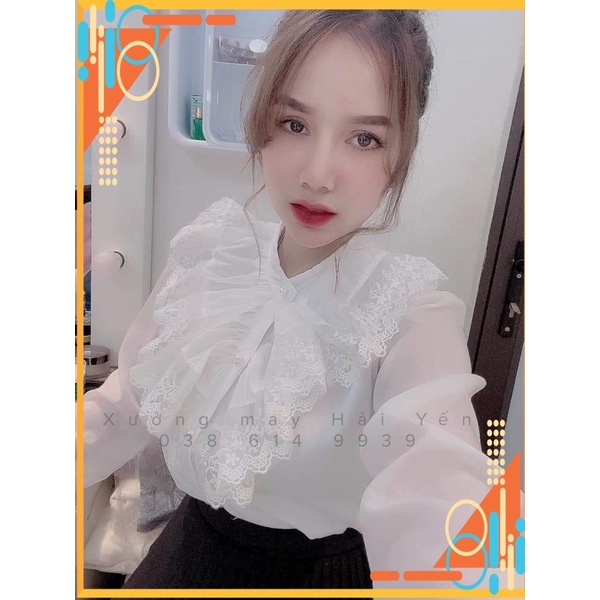 [Sale lỗ ] Sơ mi tiểu thư bèo xinh xỉu ảnh thật kèm tag nơ