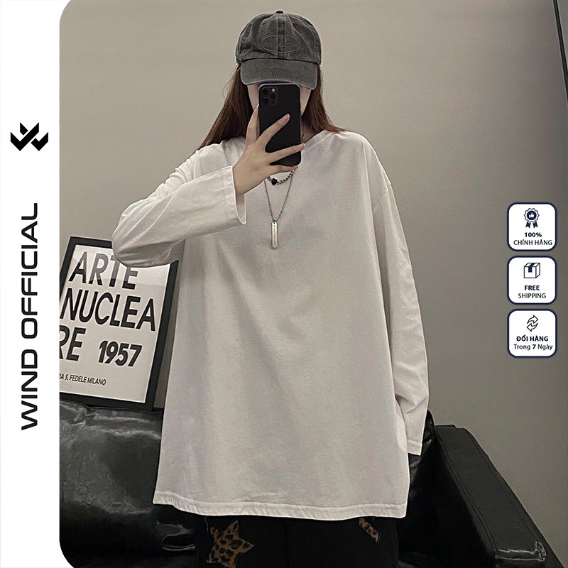 Áo thun tay dài Wind phông unisex form rộng Trơn nam nữ cotton oversize ulzzang