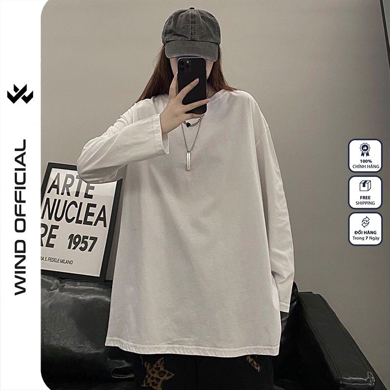 Áo thun tay dài Wind phông unisex form rộng Trơn nam nữ cotton oversize ulzzang