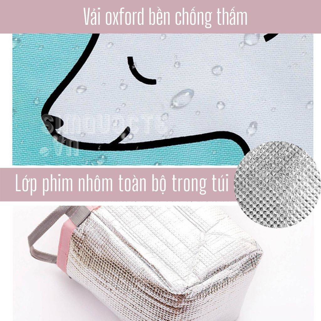 Túi đựng hộp cơm giữ nóng giữ lạnh chống nước tốt hoạ tiết dễ thương TĐC07