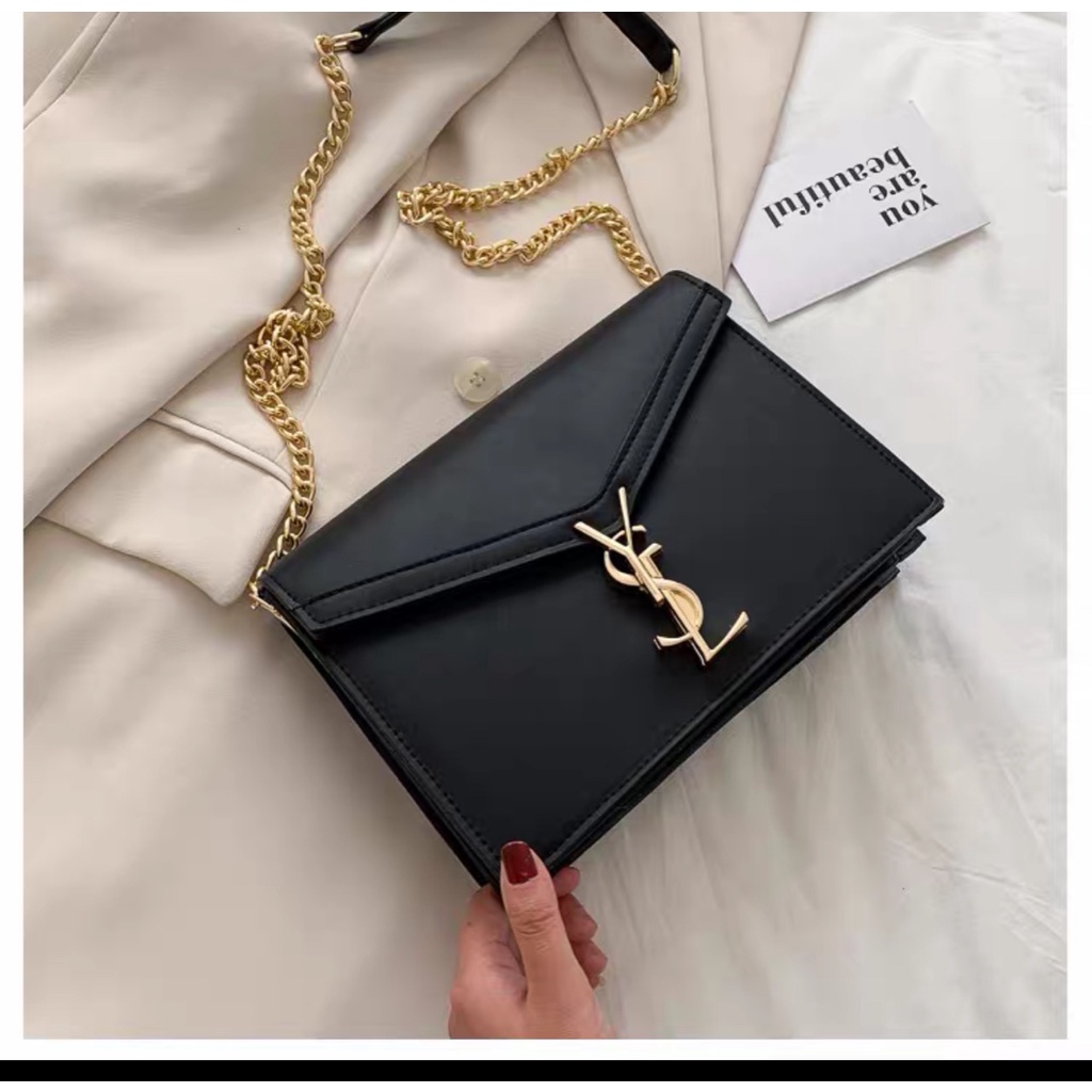 Túi Xách Nữ - Túi Bì Thư Khóa Xoay Size 22 Da Trơn Dây Xích Full Box - Hàng QC Cao Cấp