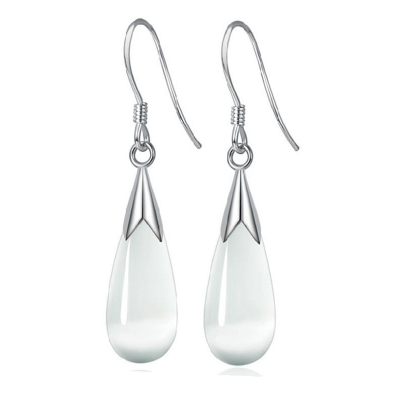 Women New Style Water Drop Cat's Eye Drop Earrings 925 Silver Plated Zircon Women's Hypoallergenic Hook Earrings