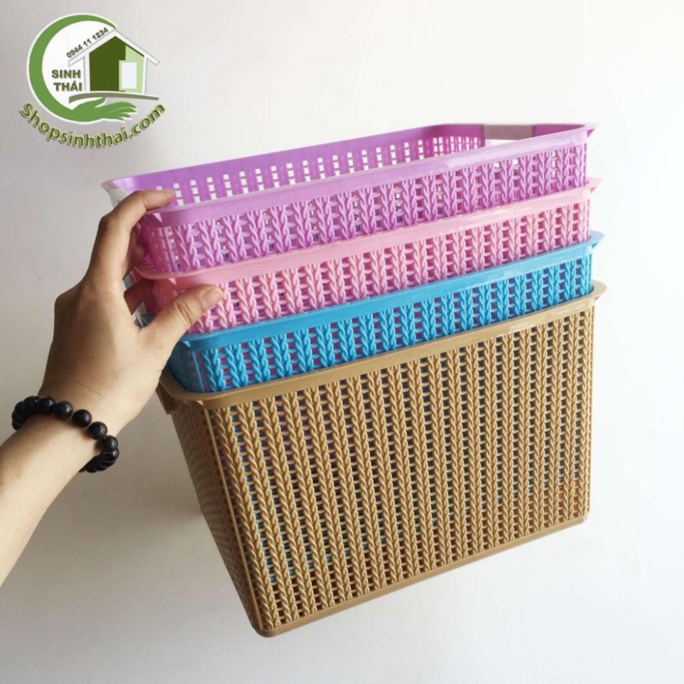 giỏ để đồ vuông góc nhựa Việt Nhật, rổ đựng đồ có quai cầm 3415