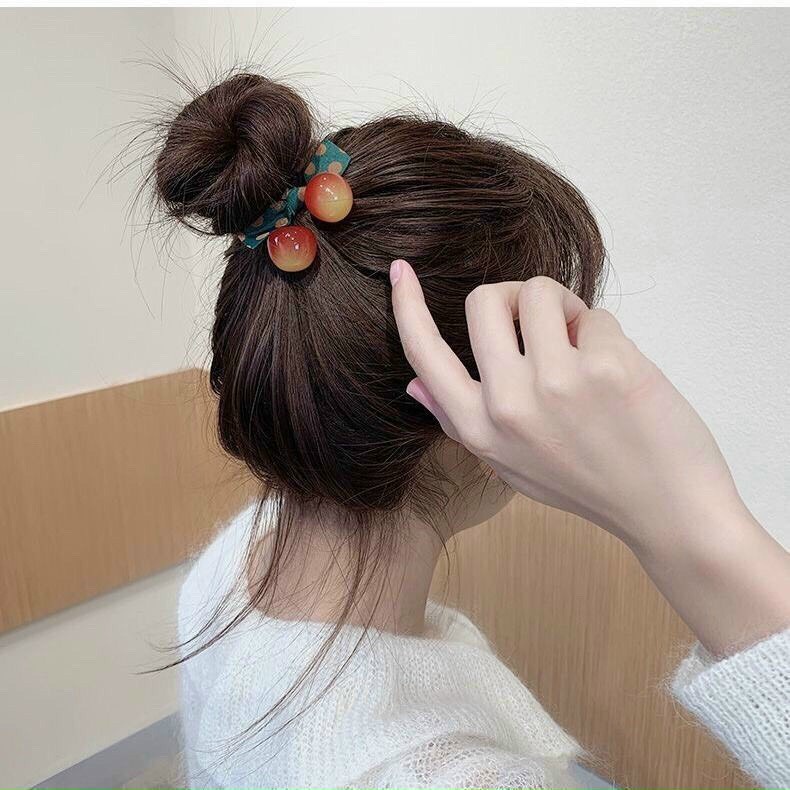 Dây buộc tóc hình quả cherry phối nơ thời trang xinh xắn