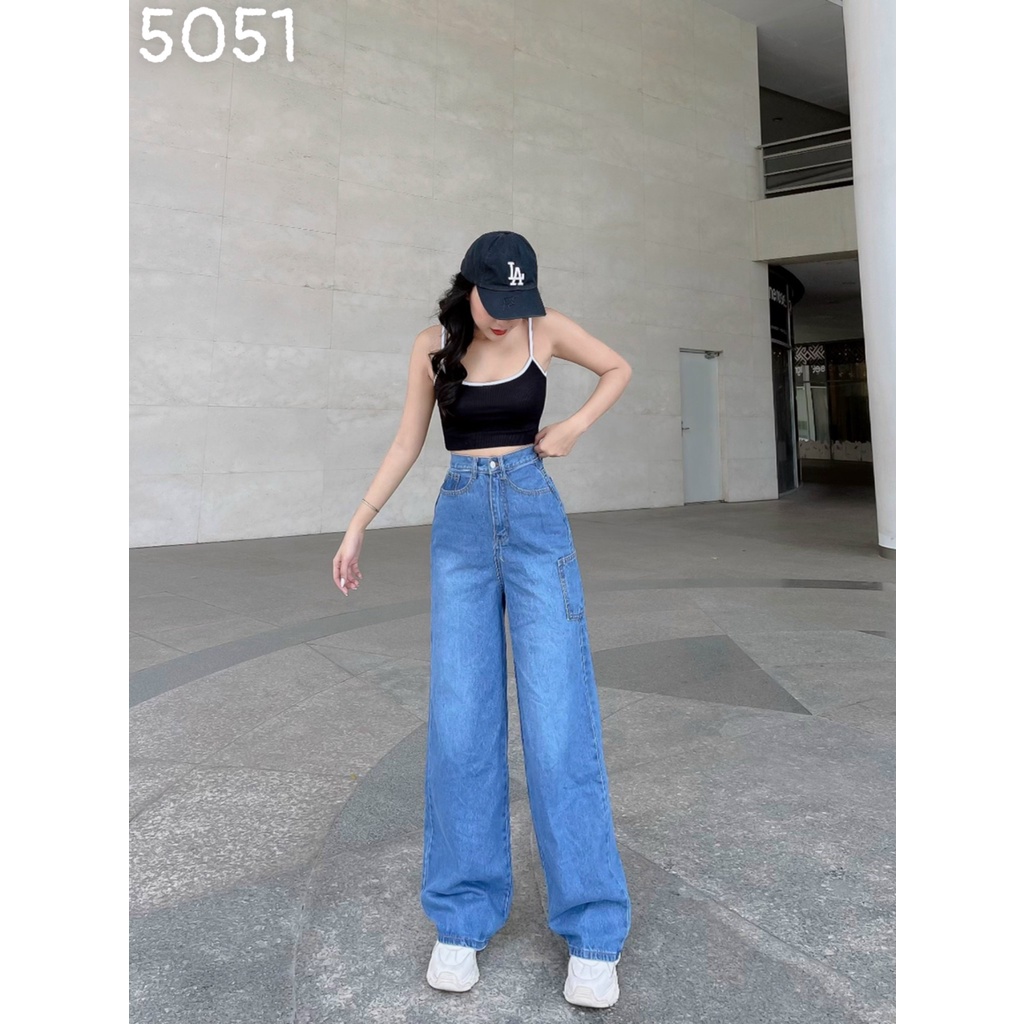 [ ĐẠI NÁO JEANS ] QUẦN JEANS ỐNG RỘNG NỮ LƯNG CAO TÚI HÔNG LAI CUỐN MÀU XANH NHẠT CAO CẤP HADI FORM DÀY DẶN MỀM MỊN