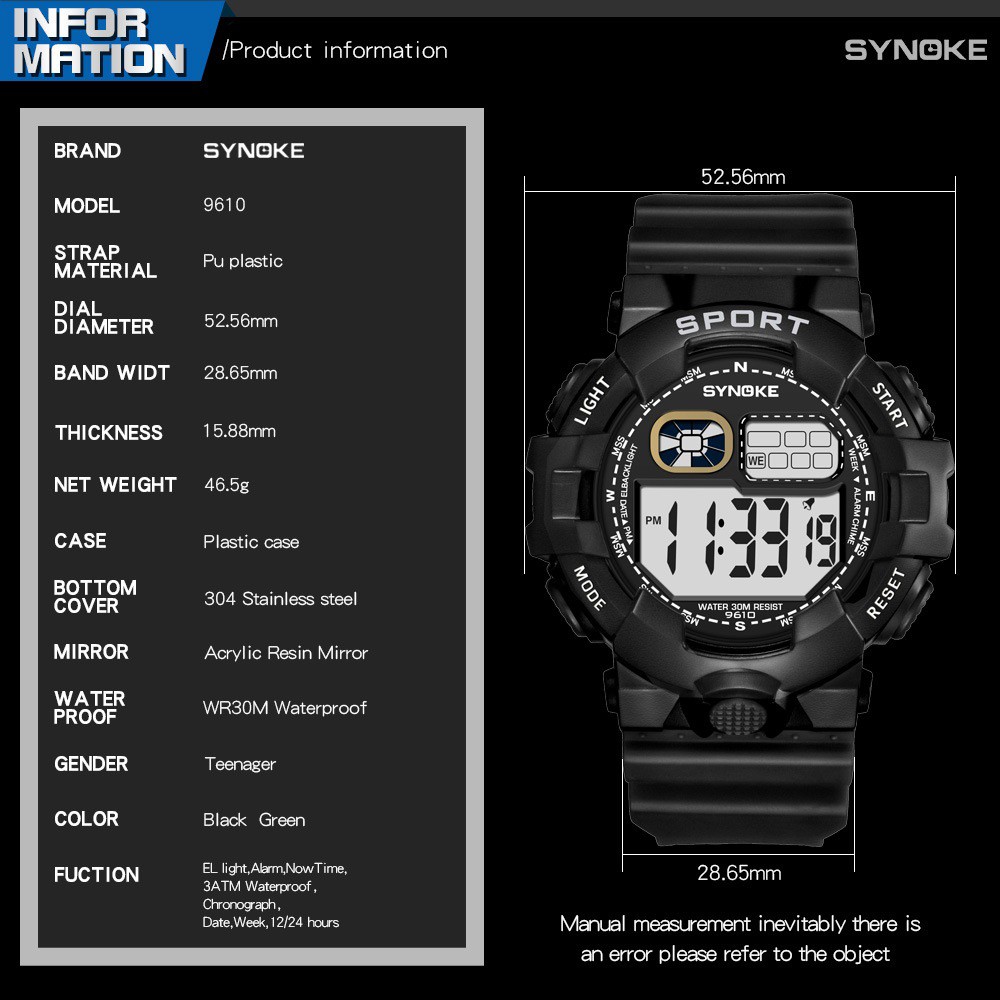 Đồng hồ điện tử thể thao thời trang trang nam dây nhựa cao cấp SYNOKE PKHRSNK017