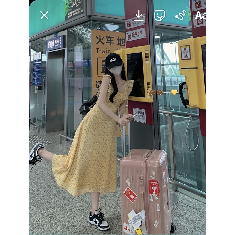 Đầm Dáng Chữ A Không Tay Cổ Vuông Họa Tiết Hoa Phong Cách Hàn Quốc Thời Trang Mùa Hè Hàng Mới 2022