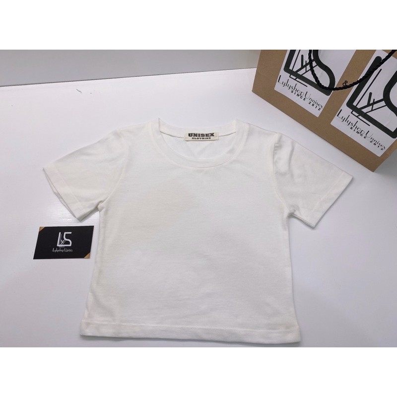 Áo thun croptop trơn LylyshopUnisex màu trắng tay ngắn kiểu áo ôm body basic chất thun cotton mềm mịn co dãn 4 chiều | BigBuy360 - bigbuy360.vn