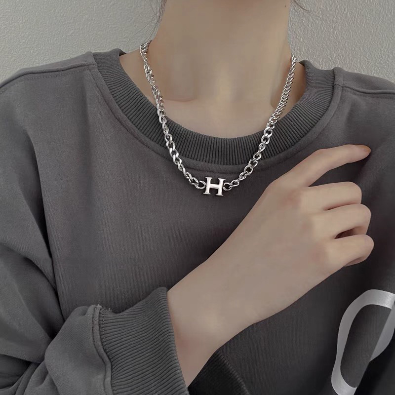 Dây chuyền kim loại thép titan mặt chữ H phong cách hip hop đơn giản thời trang cá tính