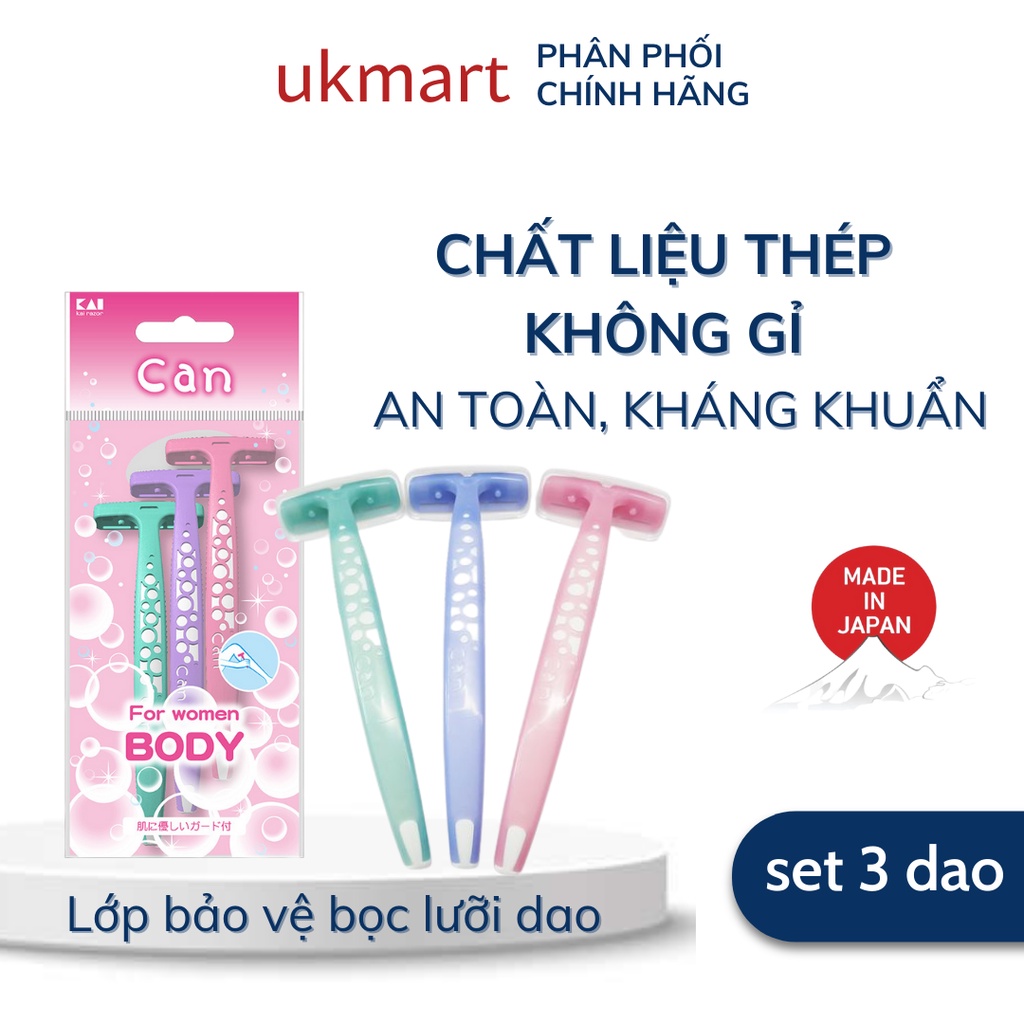 Dao Cạo Lông Đa Năng Cho Nữ Set 3 Cái For Women Body KAI Nhật Bản Từ Thép Không Gỉ Kháng Khuẩn