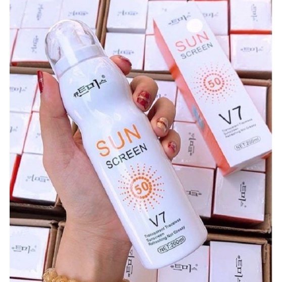 kem chống nắng Sun Screen V7 nâng tone trắng da chống nước không bết dính kem chống nắng dạng xịt mặt body SPF50+